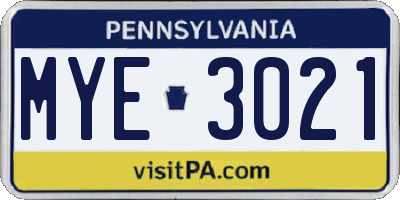 PA license plate MYE3021