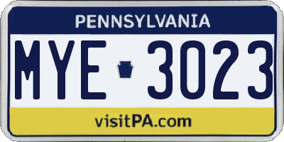 PA license plate MYE3023