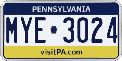 PA license plate MYE3024