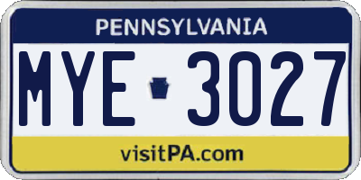 PA license plate MYE3027