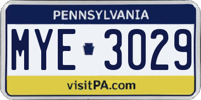 PA license plate MYE3029