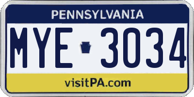 PA license plate MYE3034