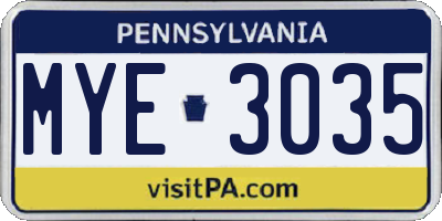 PA license plate MYE3035