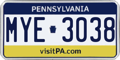 PA license plate MYE3038