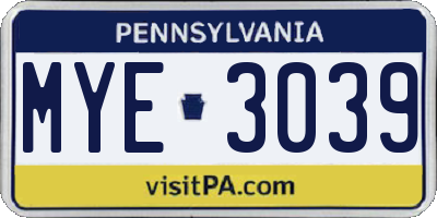 PA license plate MYE3039