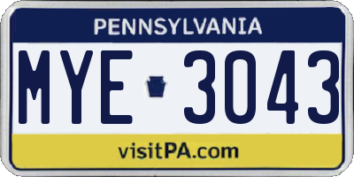 PA license plate MYE3043
