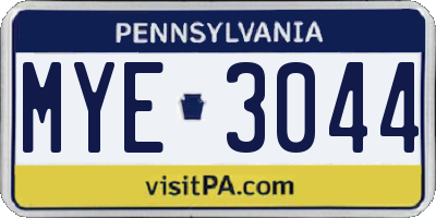 PA license plate MYE3044