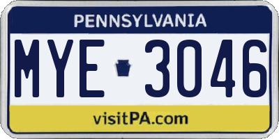 PA license plate MYE3046