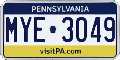 PA license plate MYE3049