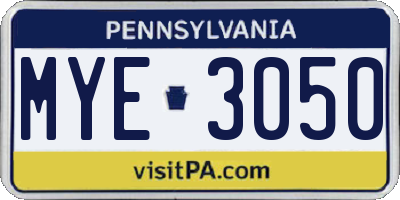 PA license plate MYE3050