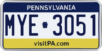 PA license plate MYE3051