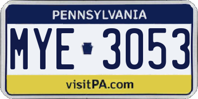 PA license plate MYE3053