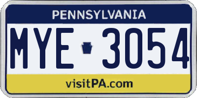 PA license plate MYE3054