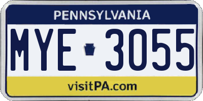 PA license plate MYE3055