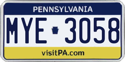 PA license plate MYE3058