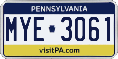 PA license plate MYE3061