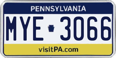 PA license plate MYE3066