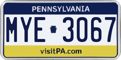 PA license plate MYE3067