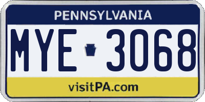 PA license plate MYE3068