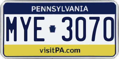 PA license plate MYE3070