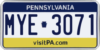 PA license plate MYE3071