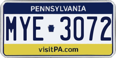 PA license plate MYE3072