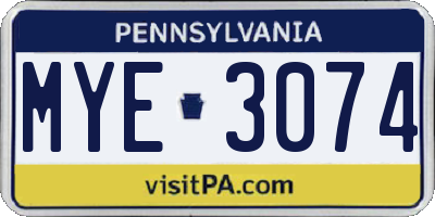 PA license plate MYE3074
