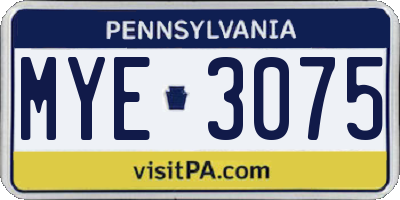 PA license plate MYE3075