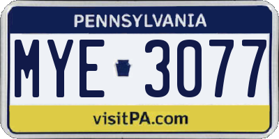 PA license plate MYE3077