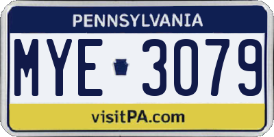 PA license plate MYE3079