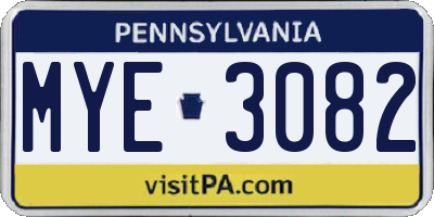 PA license plate MYE3082