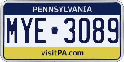 PA license plate MYE3089