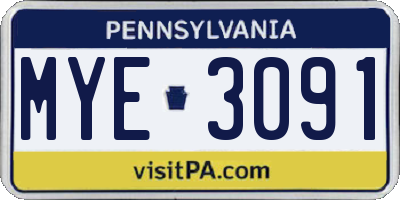 PA license plate MYE3091