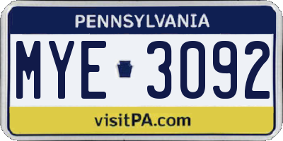 PA license plate MYE3092