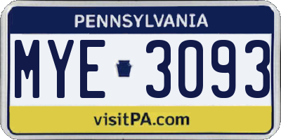 PA license plate MYE3093