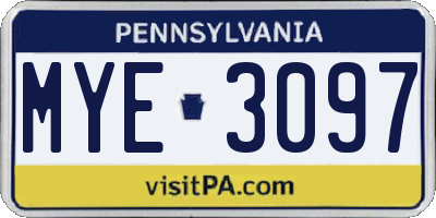 PA license plate MYE3097