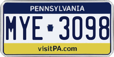 PA license plate MYE3098