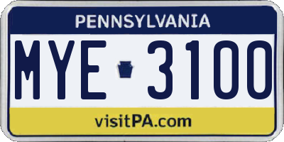 PA license plate MYE3100