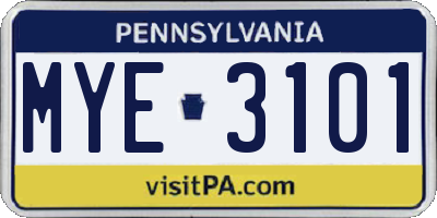PA license plate MYE3101