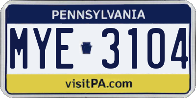 PA license plate MYE3104