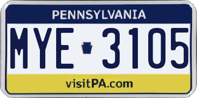 PA license plate MYE3105