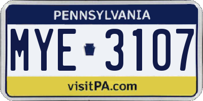 PA license plate MYE3107