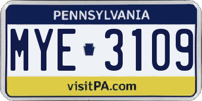PA license plate MYE3109