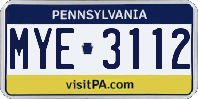 PA license plate MYE3112