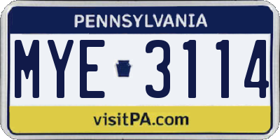 PA license plate MYE3114