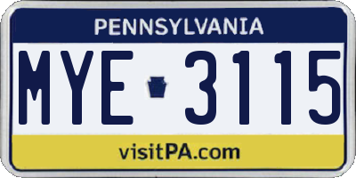 PA license plate MYE3115