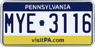 PA license plate MYE3116