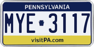 PA license plate MYE3117