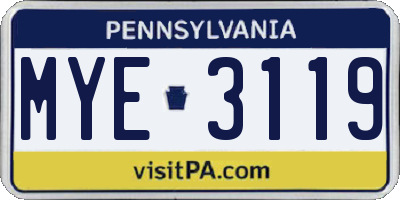 PA license plate MYE3119