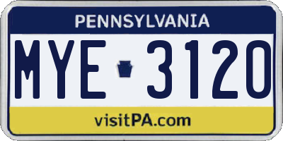 PA license plate MYE3120